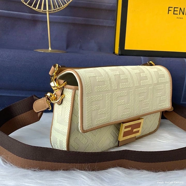 Affordable HOT Medium In FF Bag Apricot Fendi Baguette Motif Canvas 0708